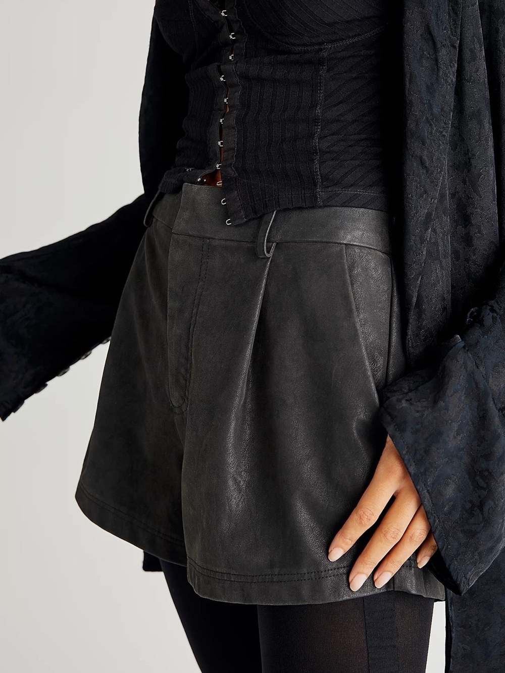 Free People Roma Black Vegan Suede Leather-Look Pleated Shorts NWT Size S